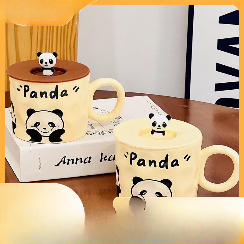 Cartoon Panda Mug Home Cute Ceramic Cup High-looking Flower Tea Cup Couple Breakfast Cup Souvenir Gift Water Cup