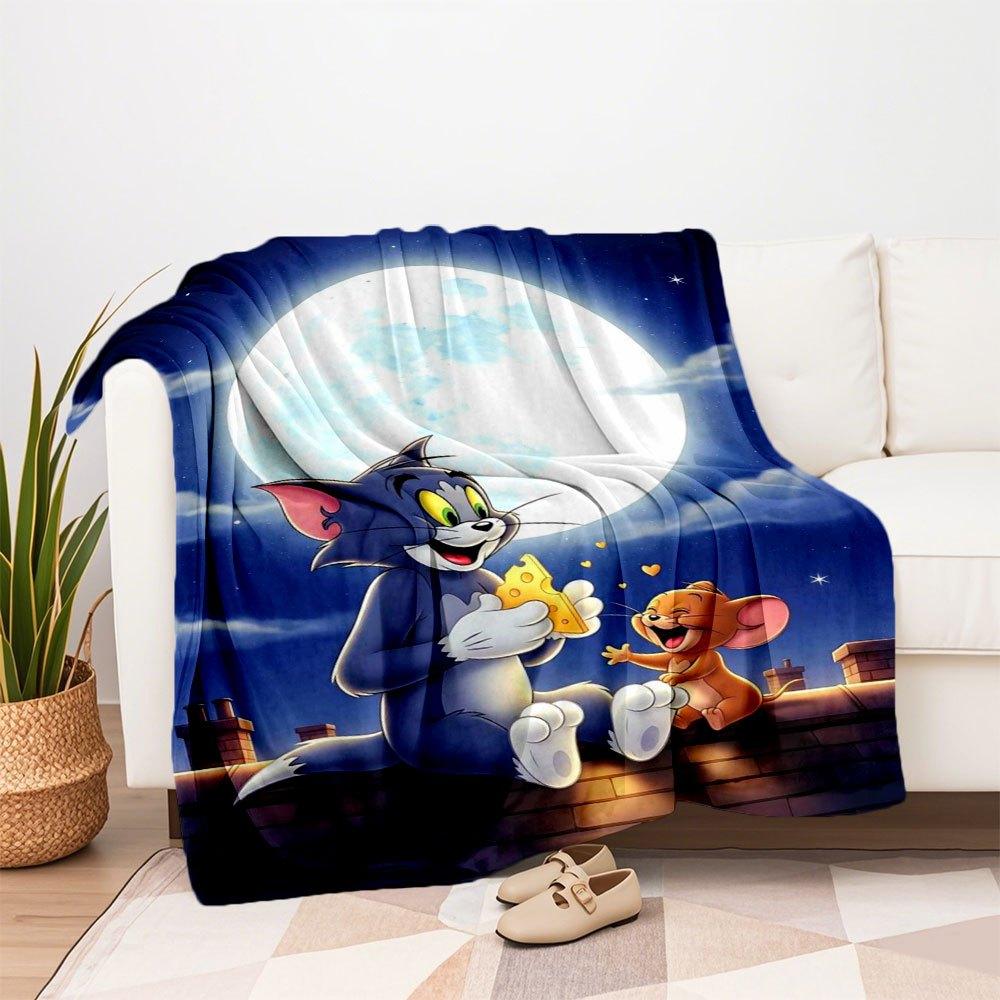 """Tom & Jerry Mondschein-Abenteuer Wandkunst Druck"Decke Flanell-Kuscheldecke für Sofa, Bett, Reisen, Camping, Büro"""