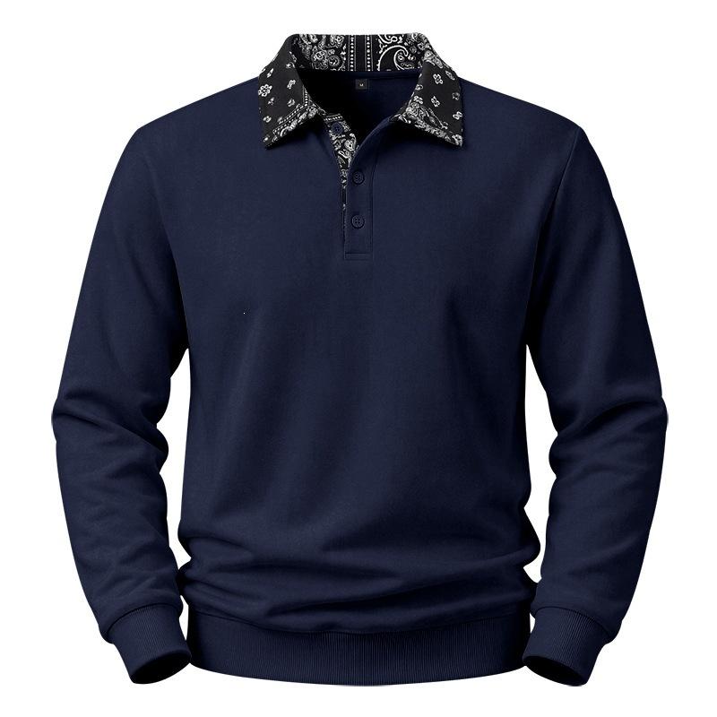 Mens Casual Fleece Lined Polo Sweatshirt Color Block Button Collar