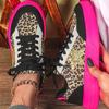 Women's Multi-Color Sneakers Neon Pink/Golden Glitter Low-Top Lace-Up EVA Cushion Leopard Print All-Season Casual Vacation Work Parties