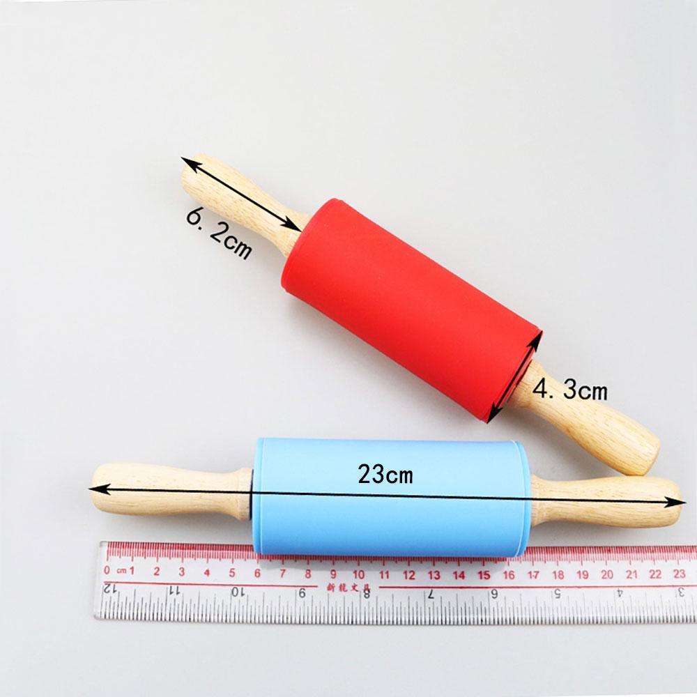 Silicone world Non-Stick Silicone Rolling Pin Wooden Handle Fondant DIY Pastry Dough Flour Roller Kitchen Baking Cooking Tools