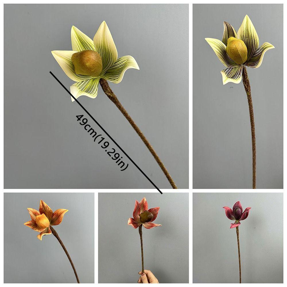 Real Touch Artificial Slipper Orchid Lifelike Realistic Silk Orchid Flower Single Branch Simulation Orchid Floral Arrangement