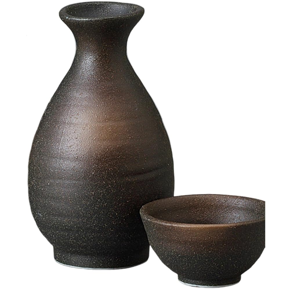 Sake Tokkuri and Ochoko x Black Sabi 2 Tokkuri and Sake Cup Set Mino Ware Ale-net Set, Set, 7.5cm H14.5cm, Approx. 280cc, No. (2 pieces), Ceramic,