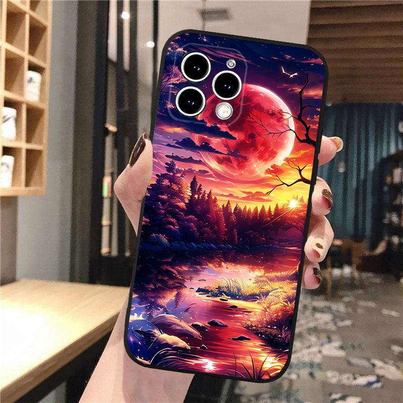 Mondnacht Landschaft Handyhülle Für iphone 15 14 Pro Max 13 12 11 Pro Max XSMax XR 12 13 mini 14 Plus Hülle