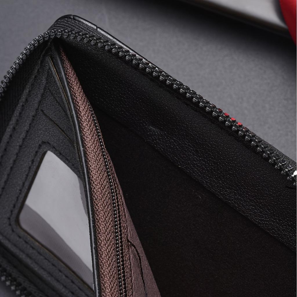 Herren Geldbörse Schwarz PU Leder Mehrere Fächer Lässig Große Kapazität Münzfach Herren Kartenhalter Geldbörse Multifunktionale Tasche Geschenke für Männer