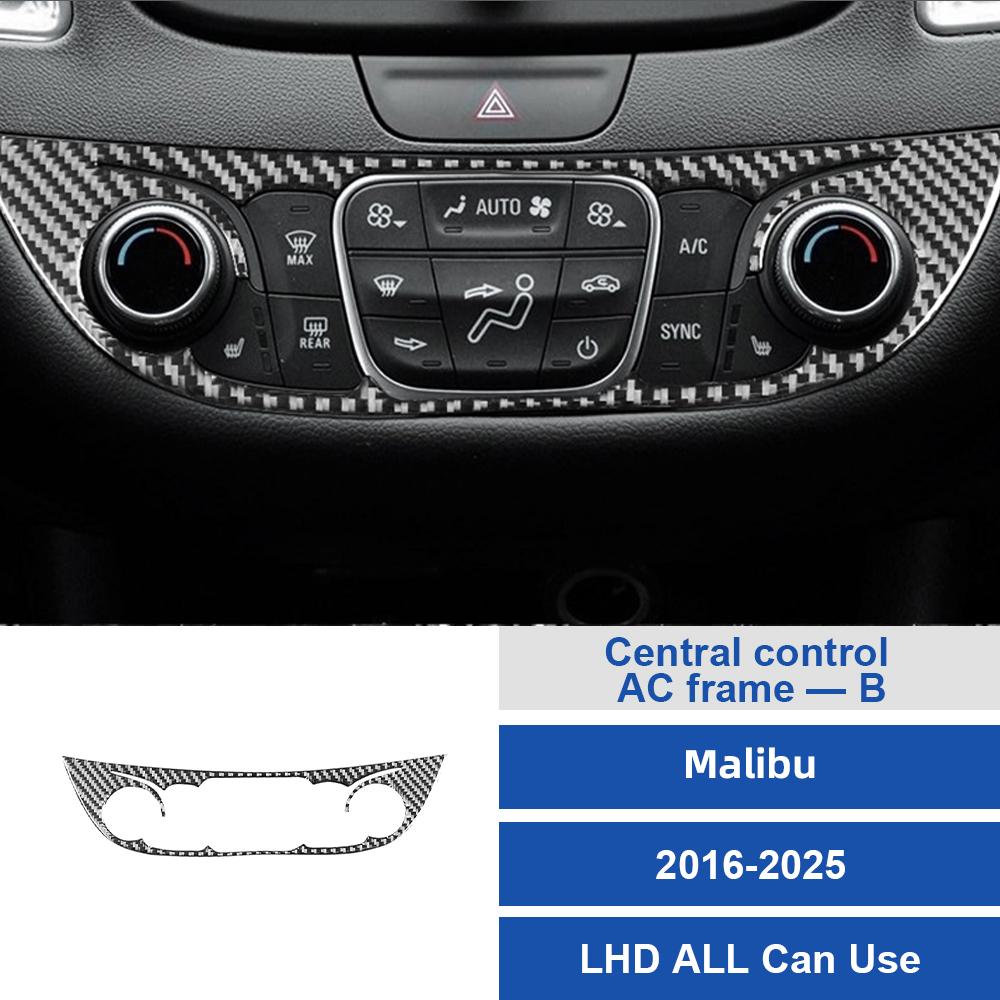 For Chevrolet Malibu 2016-2025 LHD Center Console AC Frame Black Carbon Fiber Trim Cover Interior Accessories Upgrade Kit