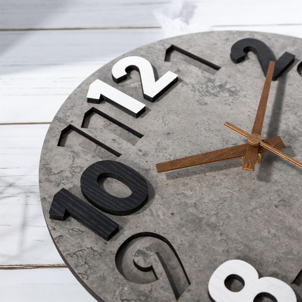 Nbdeal Wall Continuous Second 31cm Medium Density Dark Gray Clock, Radio-Controlled Clock, Hand, Diameter, Quiet, Body/MDF Fiberboard, Needle/Wooden