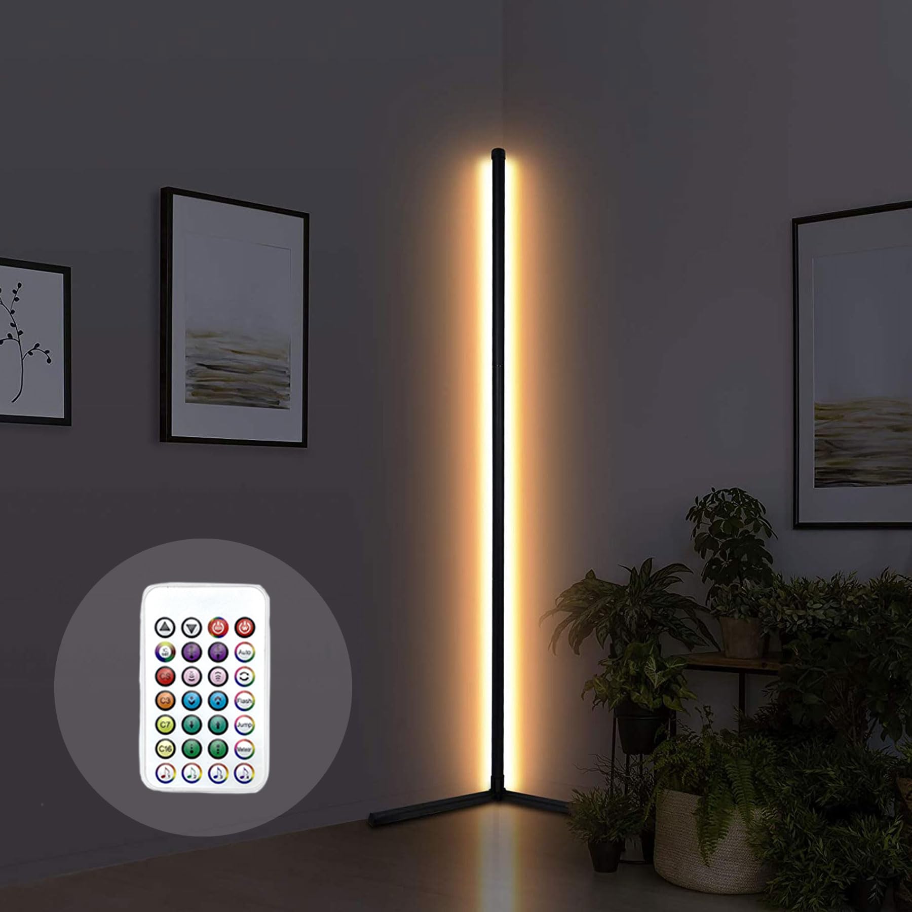 

APA LED Floor Lamp, Vertical Corner Light, Remote Control Included, Ambient Lighting, Variable Light, Dimmable, 4 Levels, Single Color, RGB, 153cm