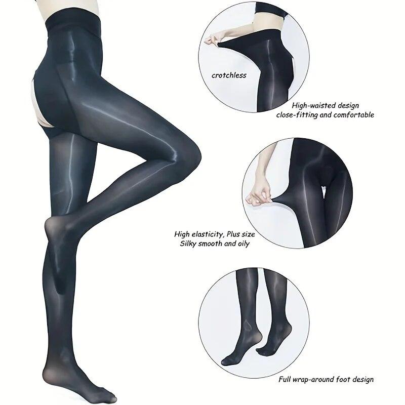 1 Pair of Solid Color Open Pantyhose 8D Smooth Pantyhose Oil Gloss Pantyhose High Waist Pantyhose Sexy Pantyhose Tights Female