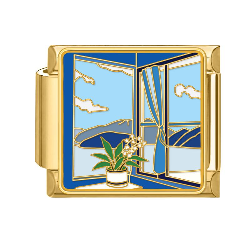 Y2K Gold Color Bear Cat Blue Sky Rose Flowers Moon Italian Charm Link Fit 9MM Stainless Steel Bracelet Women DIY Making Gifts