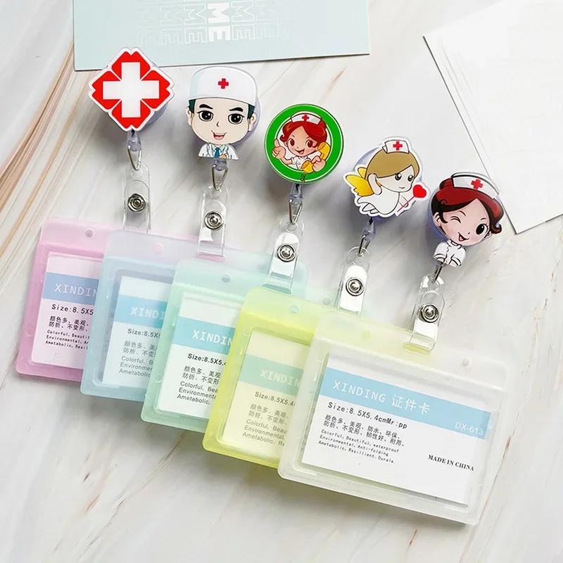 transparent Plastic Doctor Nurse ID Card Sleeve Badge Card Cover Retractable Badge Card Holder cover Protector