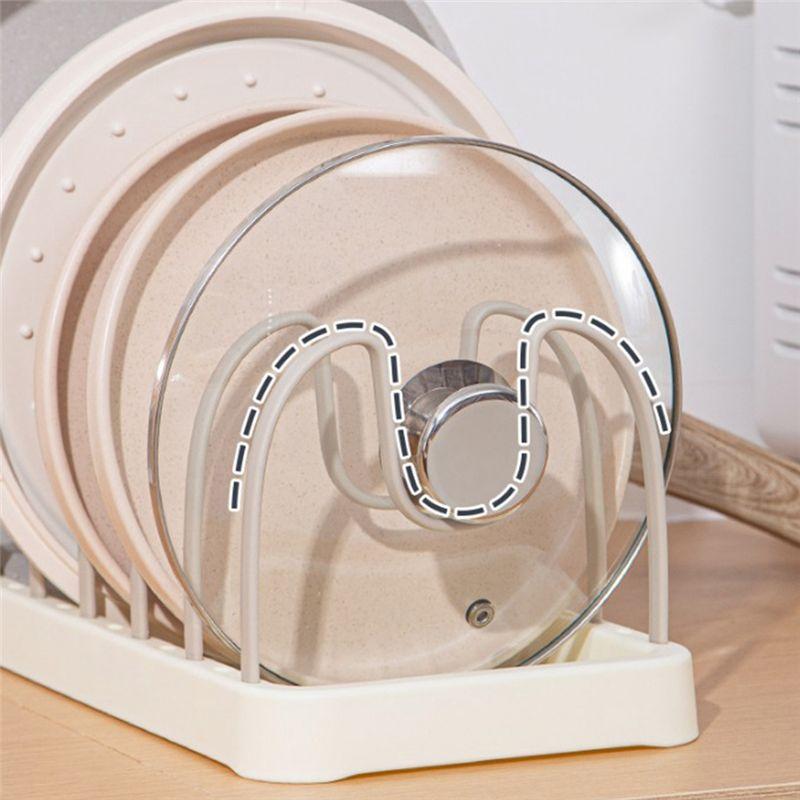 AEE4-Pots And Pans Organizer For Cabinet, Pot Lid Holder For Kitchen Counter With Adjustable Plug-In Divider