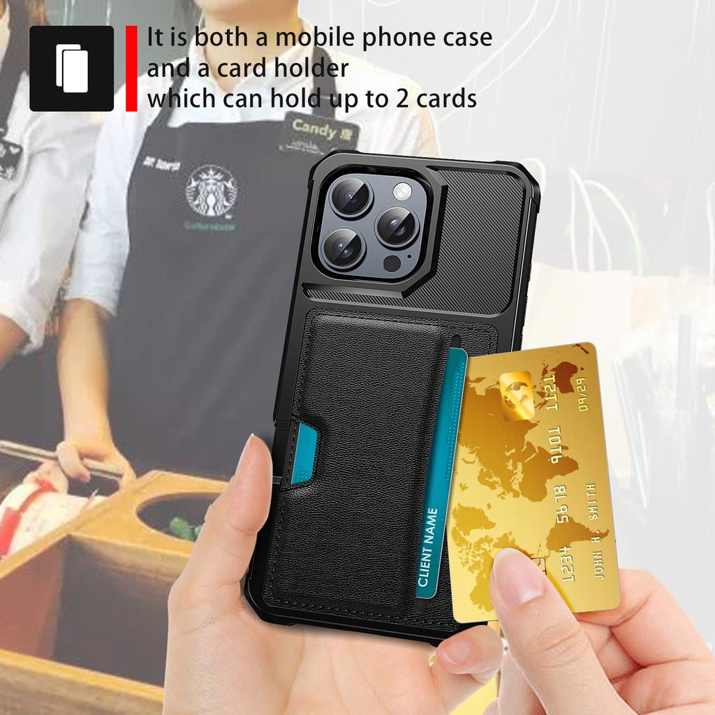 Applicable to iPhone16E anti-drop case 17Pro back cover insert card car magnetic bracket protective cover 14plus solid color