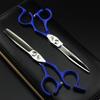 6.0 Inch Blue Paint, Notched Handle, Hair Scissors, Hair Scissors, Flat Scissors, Bangs Scissors