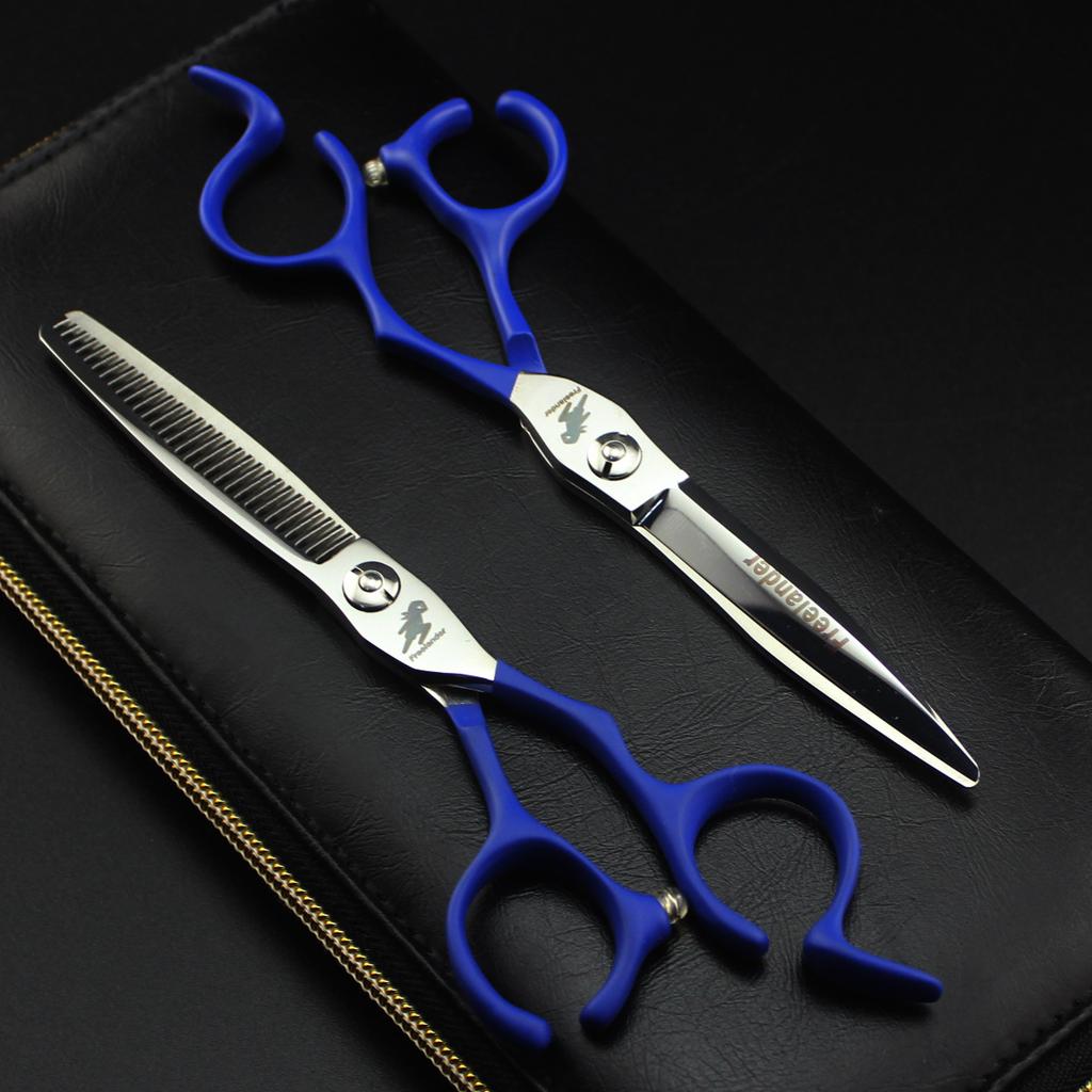 6.0 Inch Blue Paint, Notched Handle, Hair Scissors, Hair Scissors, Flat Scissors, Bangs Scissors