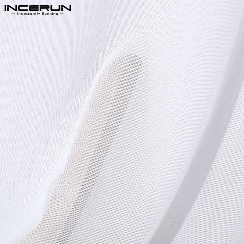 INCERUN Summer Men Drawstring Sleeveless Mesh Hooded Tank Tops