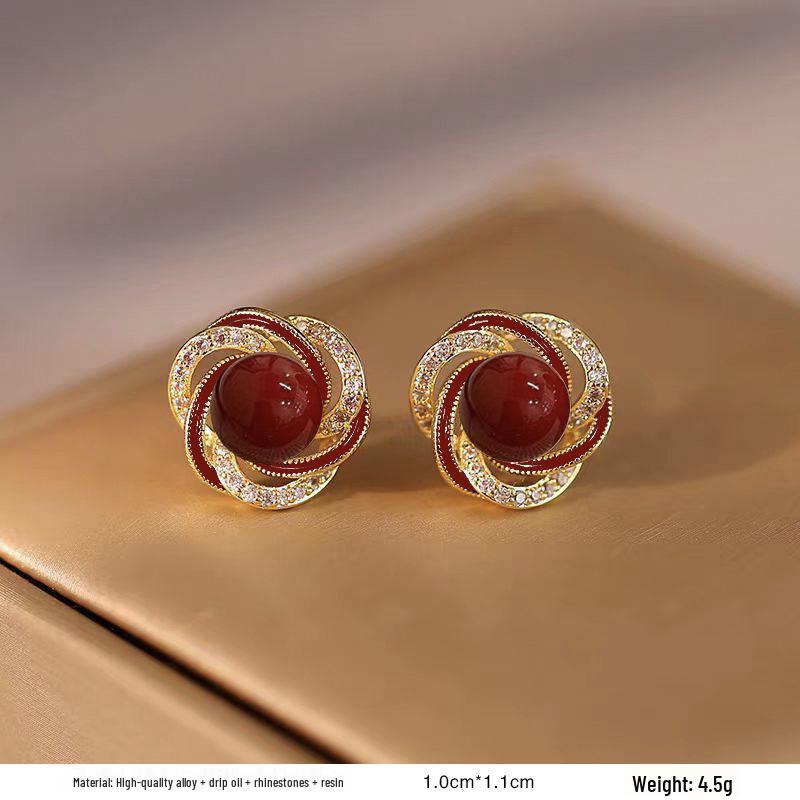 

Серьги-пусеты в ретро-стиле с красной глазурью «капля» для женщин - Уникальный нишевый дизайн начала осени