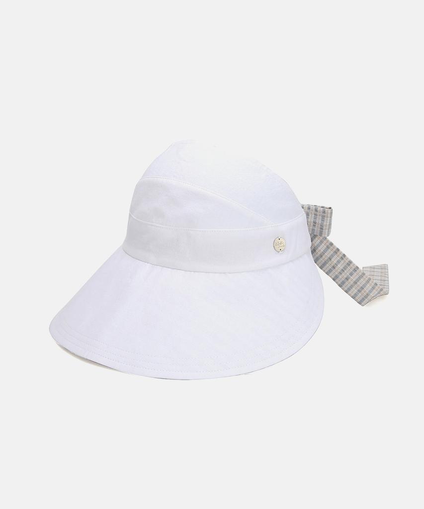 Hwaiteusaenjeu Check Detachable Ribbon Wide-Bridle Sun Cap Rothdon (4 Colors)