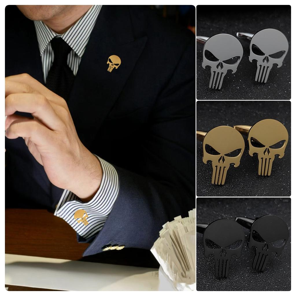 Punisher Skull Gold-plated Badge, Suit Lapel Pin Stainless Steel Black, Anti-exposure Buttons for Women, Brooch for Men