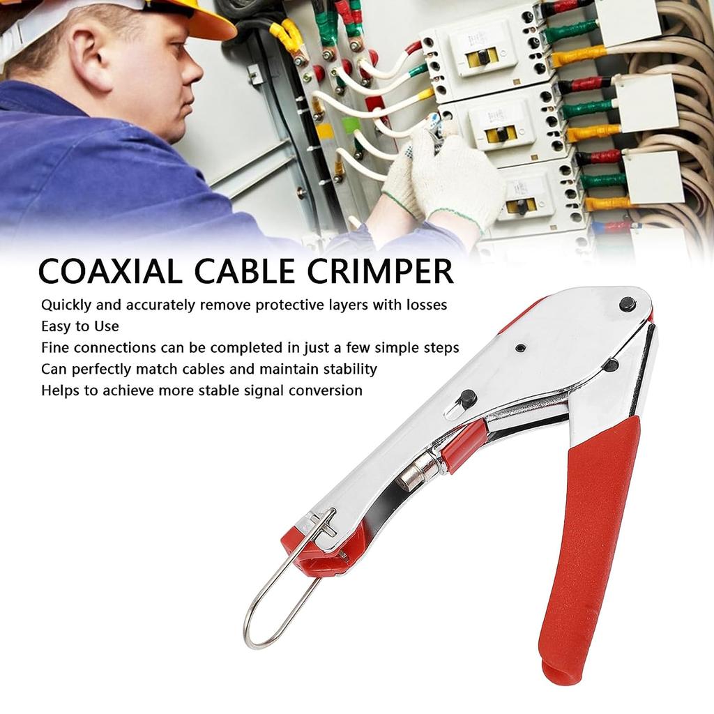 Coax Cable Crimper Tool for RG6 RG59 Coaxial Compression Tool Fitting Wire Stripper F-head Crimping Pliers Tool