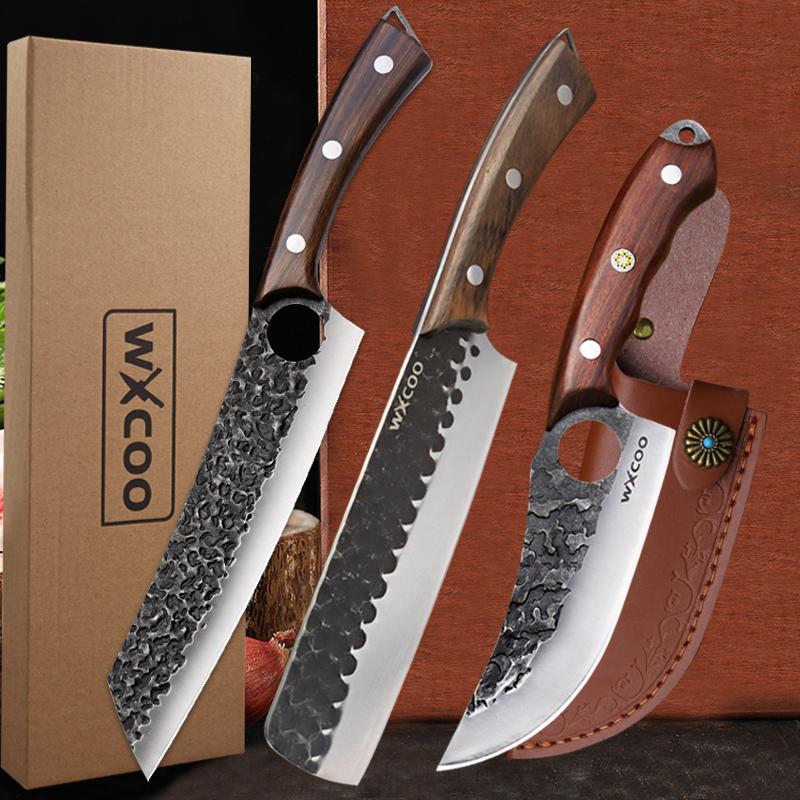 Forging Boning Knife Three-piece Combination Kill Pig Meat Cutting and Dividing Small Scimitar Multi-purpose Knife Sharp Slicing Master Chef Knife