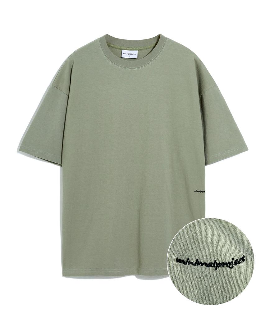 MINIMALPROJECT Basic Cotton Drawing Embroidery Oversized Short Sleeve T-Shirt Mst144 [Khaki]