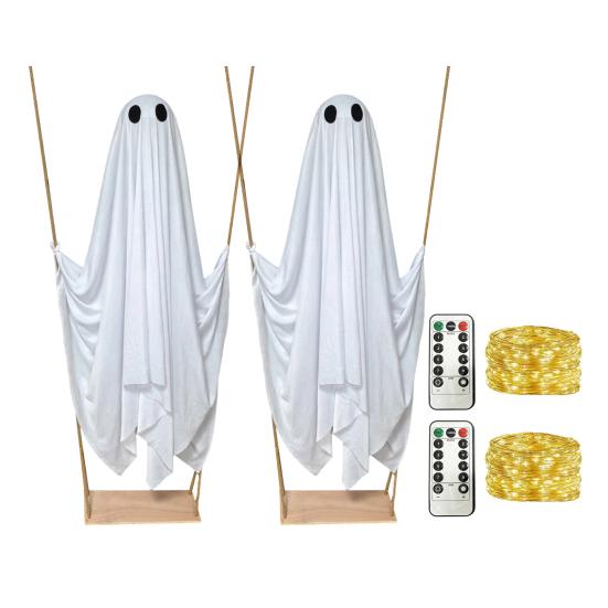 Zewnętrzne Dekoracje Halloween Wisząca Huśtawka Dekoracja Ducha, Podświetlane Duże Straszne Rekwizyty na Zewnątrz Ogród Podwórko Ganek Drzewo Dekoracja Łatwy Montaż