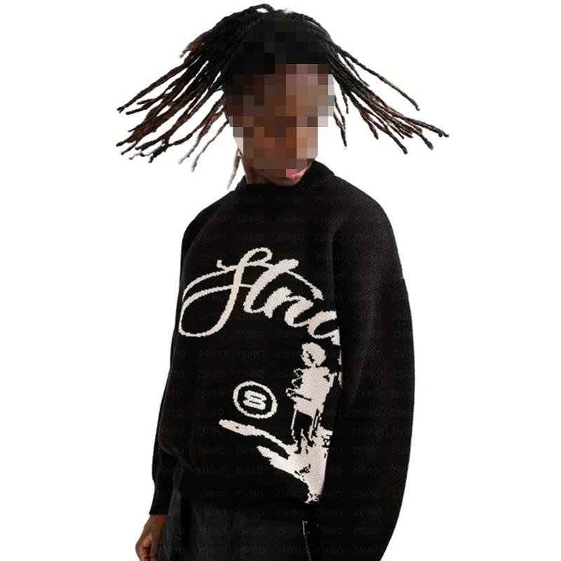 European and American Autumn and Winter Street Fashion Personalized Jacquard Casual Knitted Pullover Sweater