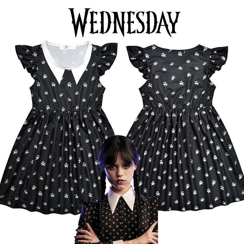 Kids The Addams Family Wednesday Cosplay Costume Soft Black Milk Silk Dress