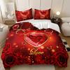 3-teiliges Bettwäscheset Queen-Size Romantisches Rotes Herz & Rosen-Floral Schmetterling Buchstaben Bettbezug-Set Atmungsaktives Polyester Für Schlafzimmer