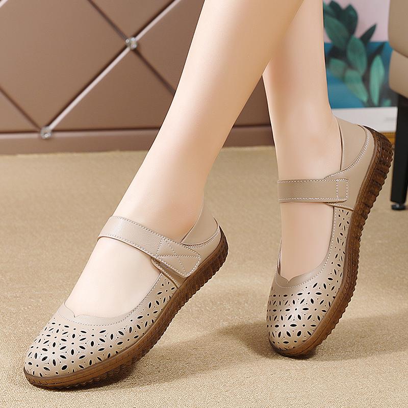 Summer Sneakers for Women Soft Leather Sandals Flexible Mary Jane Shoes for Women Nurse Walking Sandals Breathable Non Slip