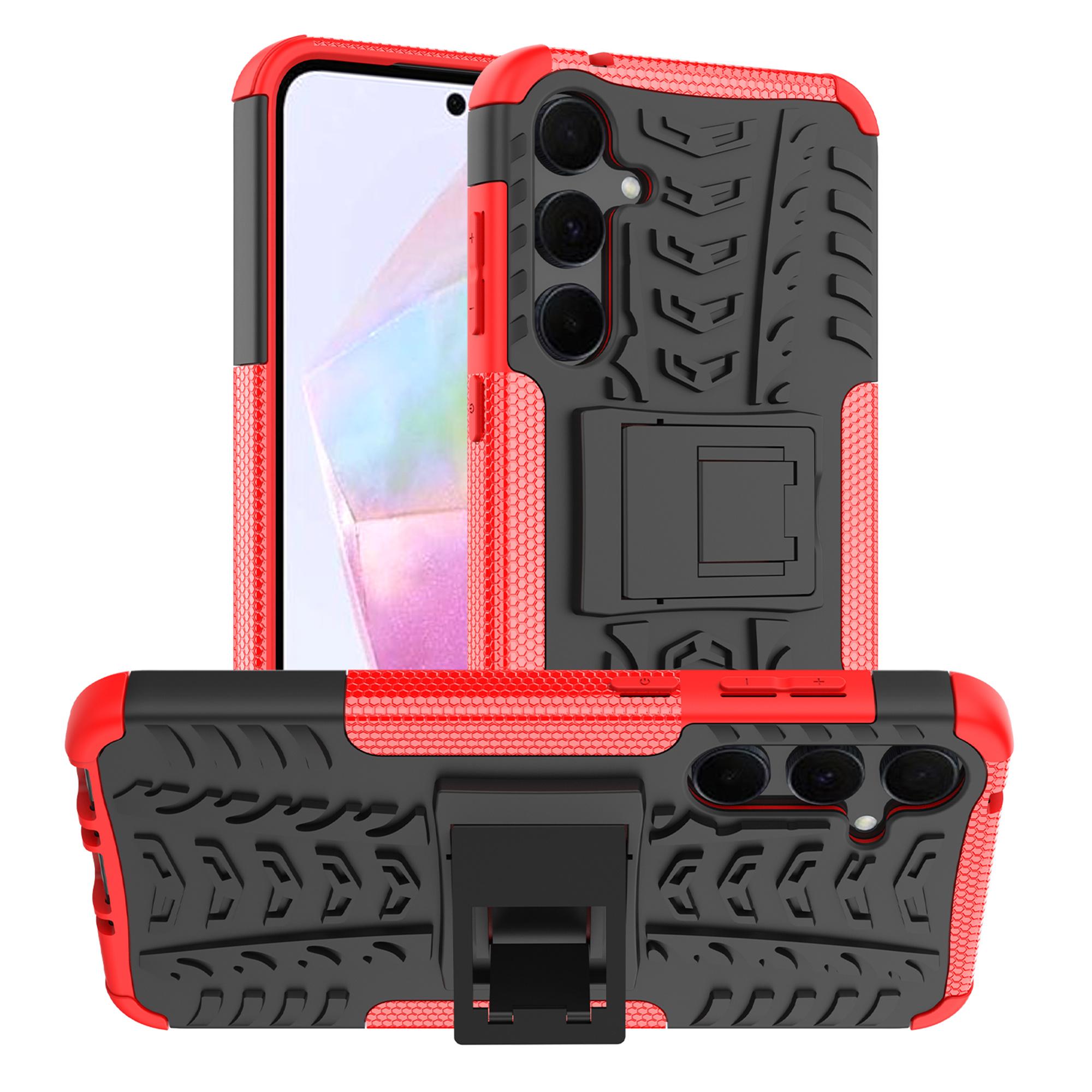 

For Samsung Galaxy A35 5G Case Tyre Pattern PC+TPU Kickstand Phone Cover Red