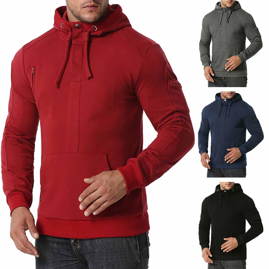 Pánská plus sametová mikina přes hlavu na zip s dlouhým rukávem a kapucí