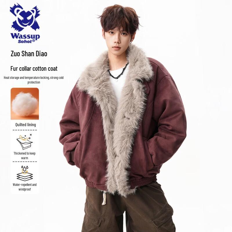 Wassup Sohot Men s Retro Padded Parka with Fur Collar XL
