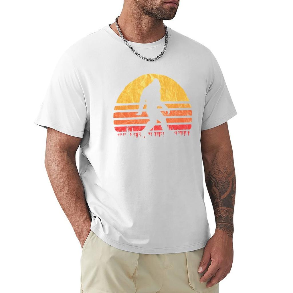 Retro Bigfoot Silhbsjouette Sun Vintage Believe Tshirt Casual Pattern Print Tee Shirt