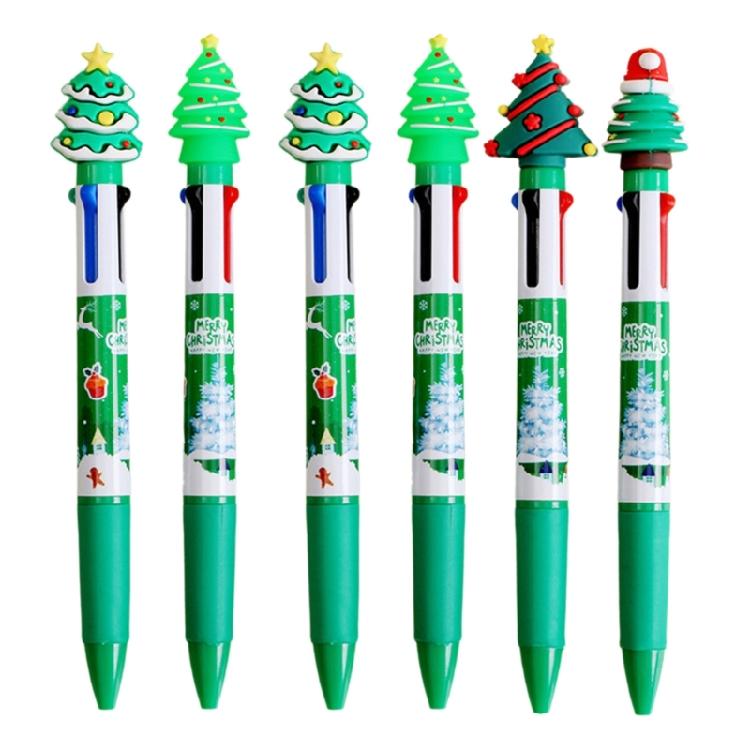 

6 Pcs 4 in 1 Multicolor Ballpoint Pen Christmas Ballpoint Pen 0.5mm Shuttle Pen Cartoon Pen School Supplies зелёный