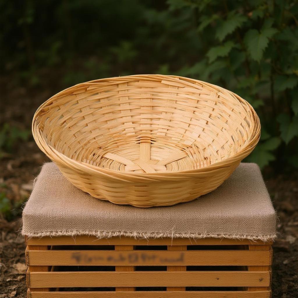 Round Bamboo Basket Handwoven Woven OpenWeave Storage Item for Tabletop