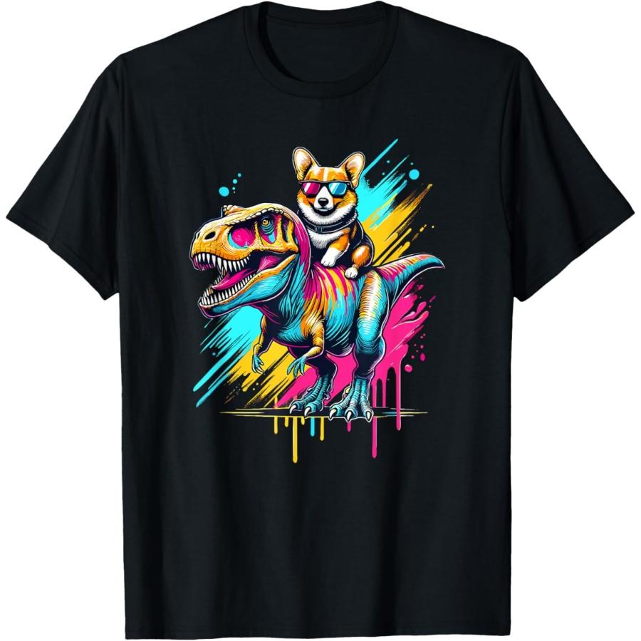 

Splash Art Dinosaur T-Rex Welsh Corgi Tyrannosaurus Rex T-Shirt XXXXXL чорний