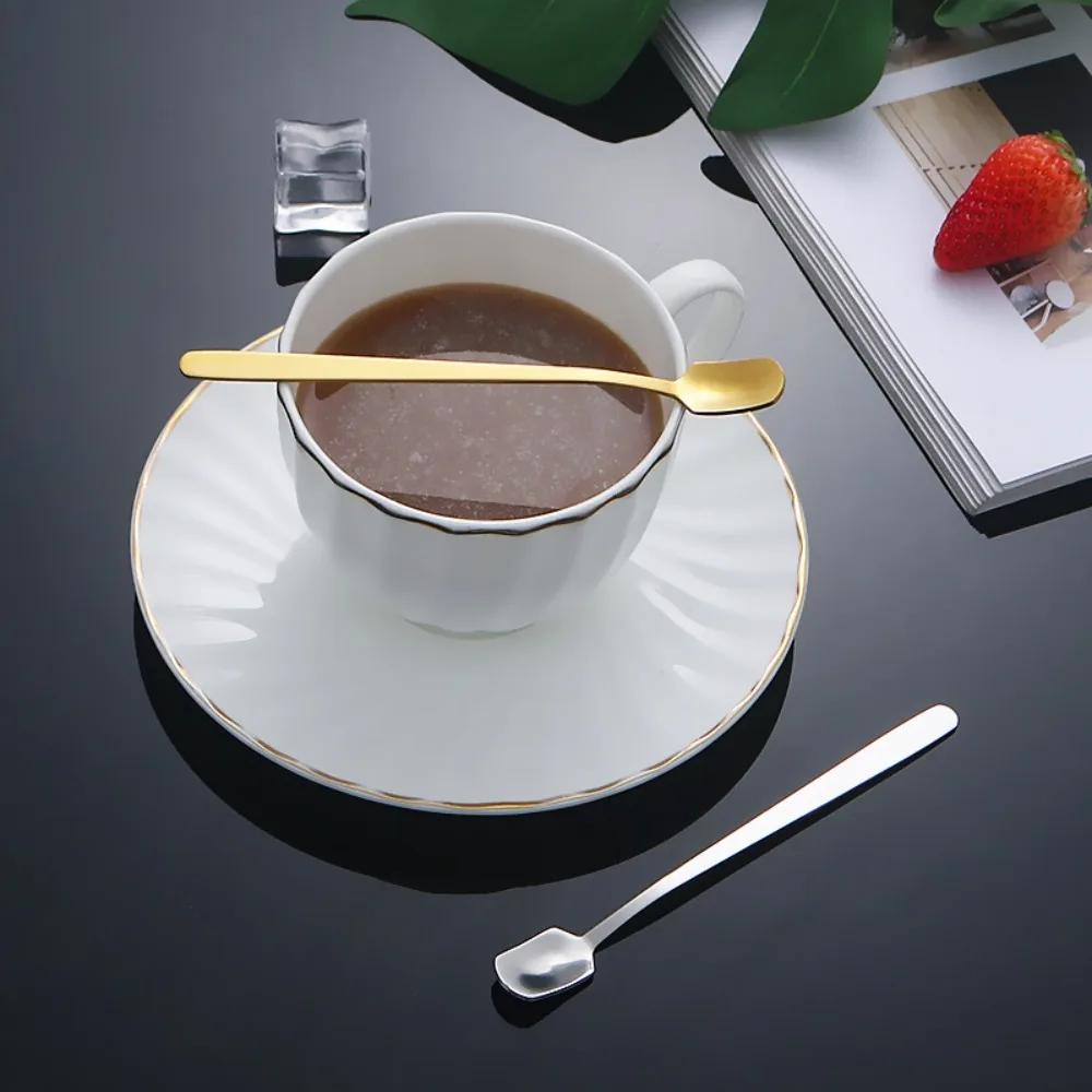 New 304 Stainless Steel Coffee Mixing Spoon Thickened Long Handle Mixing Stirring Spoon Reusable Gold Cutlery
