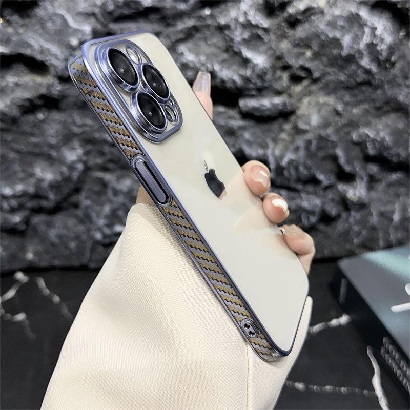 Hot Sale Plated Carbon Brazed Bezel PC Hard Case for iPhone15 14 13 12 Pro Max 11 Full Cover Phone Case with Lens Film