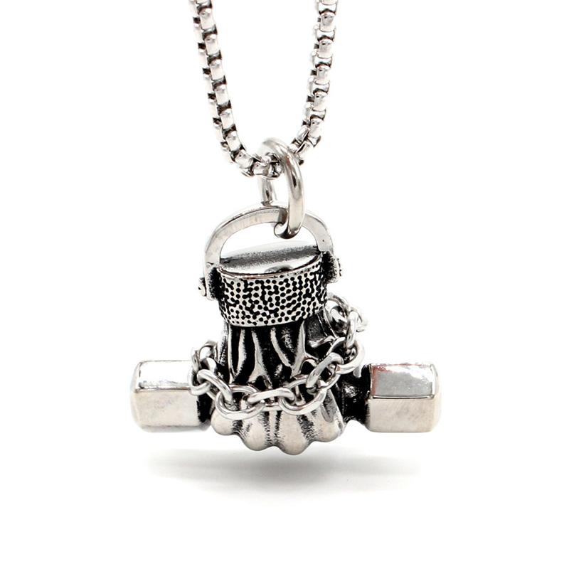 Weight Lifting Dumbbell Pendant Fitness Necklace Bodybuilding Gym Stainless Steel Weights Barbell Men Necklace Fitness Jewelry Pendant Only серебряный