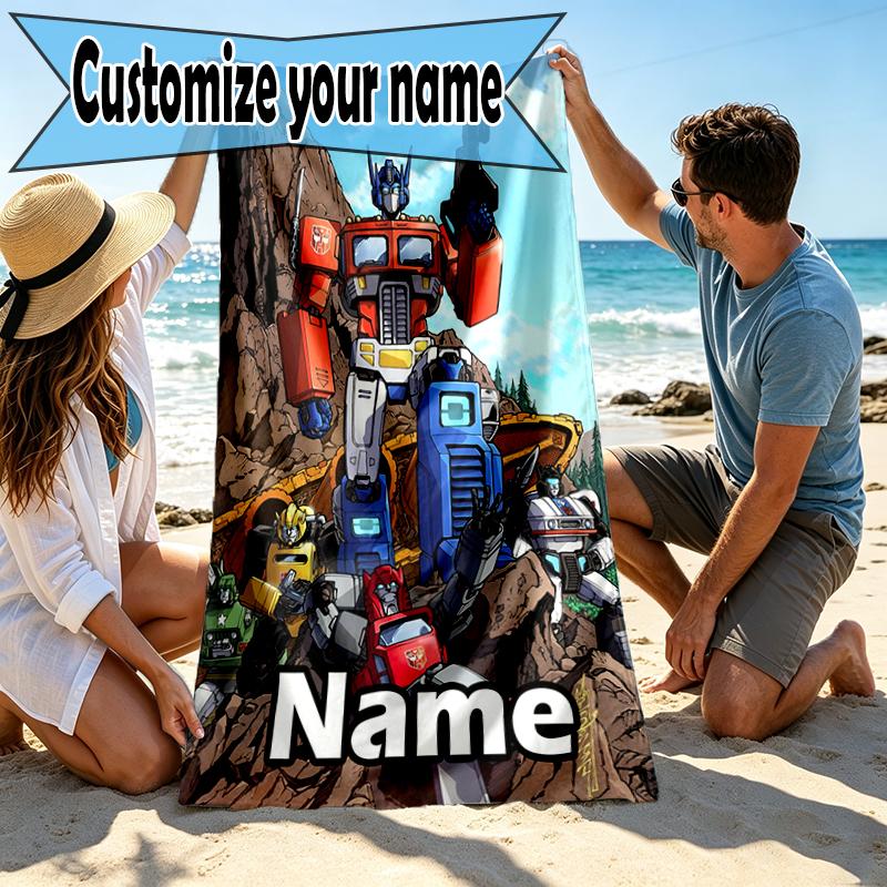 Custom Name Personalized Transformers Print Beach Towel, for Trip Camping Beach Party Home Decor, Birthday Gift for Family & Friends