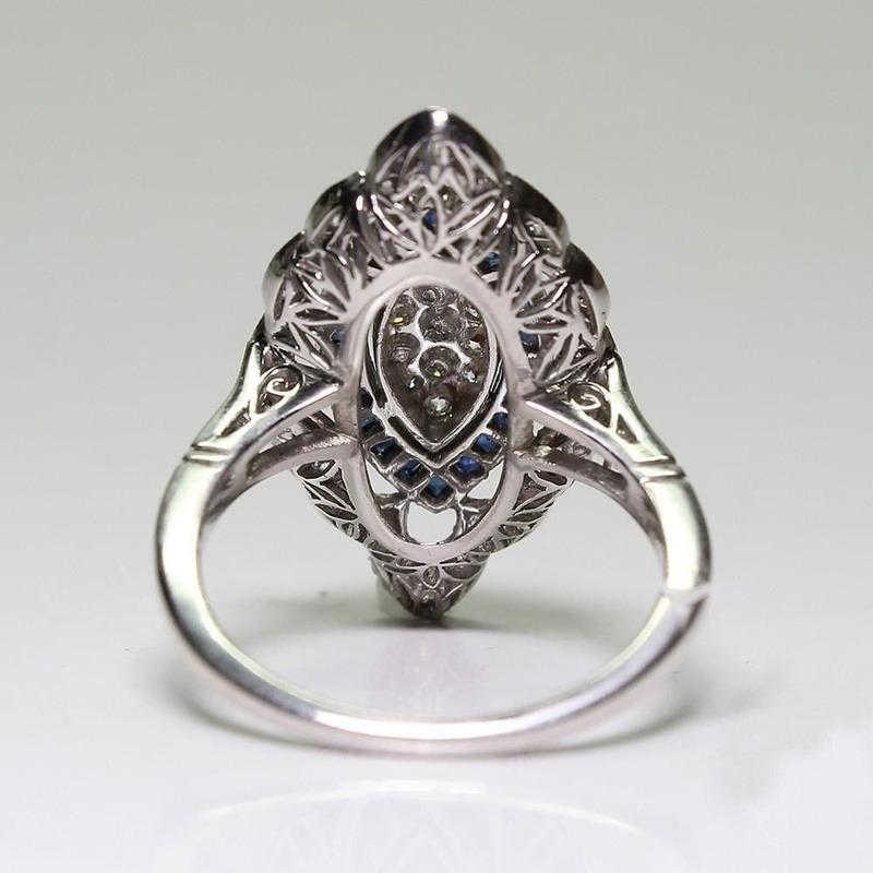 Antique Art Deco Silver Sapphire and Diamond Ring Bridal Wedding Marriage Engagement