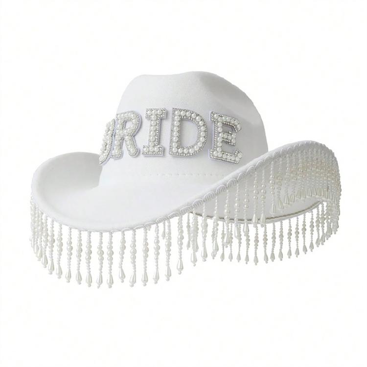 Bride To Be Fringed Hat for Women Cosplay Costume Cowboy Hat Bachelorette Party Headwear Wedding Celebration Headpiece