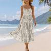 Sleeveless Bohemian Print Maxi Dress for Women Summer Spaghetti Strap Flowy Casual Loose Fit Lightweight Sundress