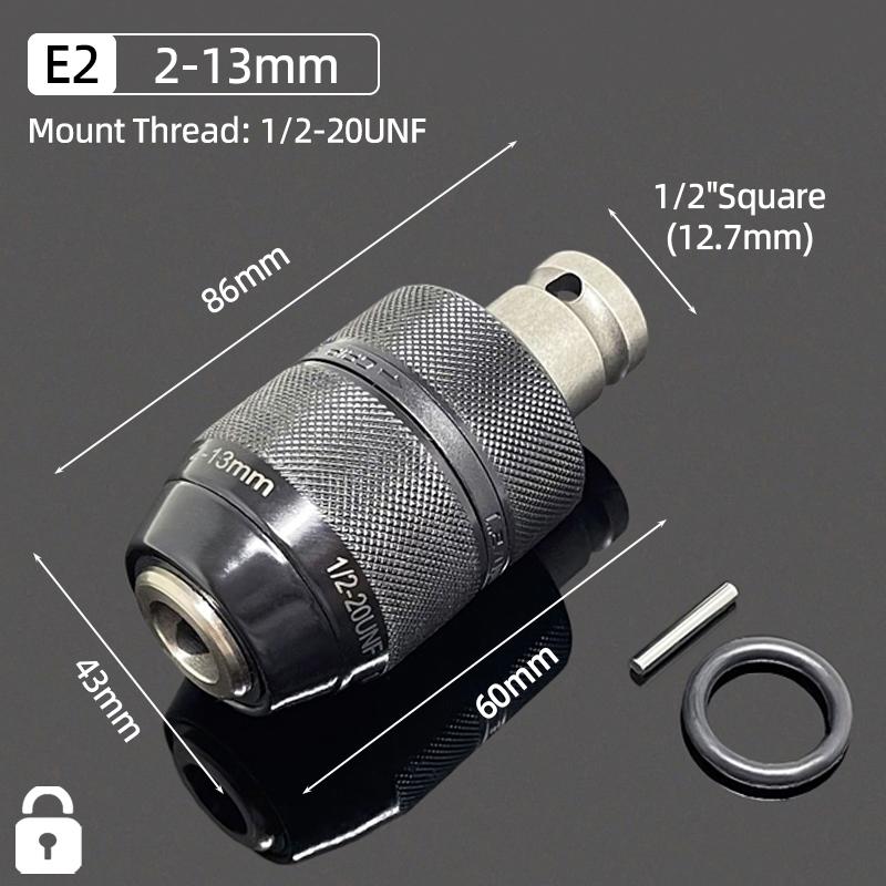 1/2"-20UNF Drill Chuck 2-13MM/1.5-10MM Quick Change 1/4" Hex Shank/SDS /1/2" Square Socket Adapter For Wrench Conversion Tools