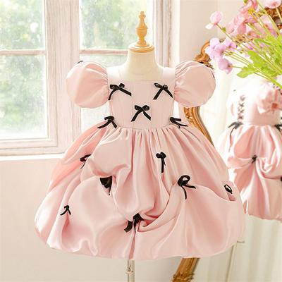 Elegant Girls' Princess Dress - Bow Puff Sleeve Birthday & Fashion Show Gown