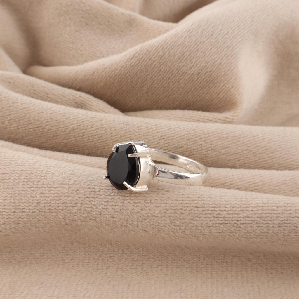 Anello Fatto a Mano in Argento Sterling 925 con Pietra Naturale di Onice Nero da Donna per Regalo di Anniversario RR-81-17
