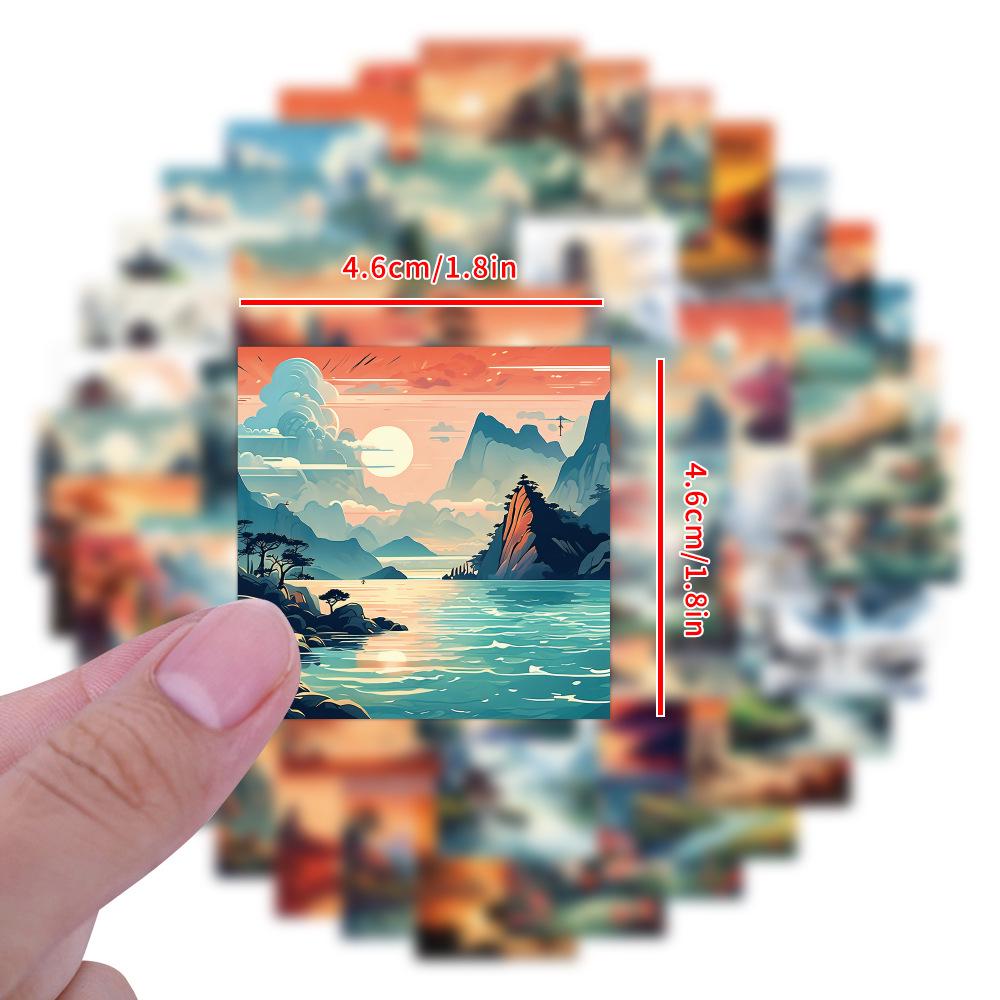 60-Piece Elegant Scenery Waterproof Stickers for Skateboards and Water Bottles