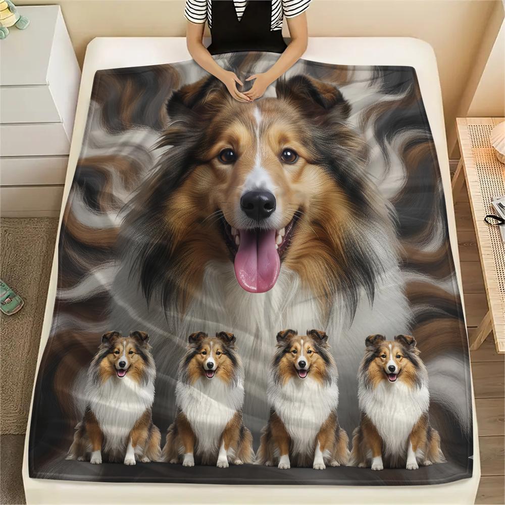 1Pc Sheepdog Siberian Husky Print Flannel Blanket, High Quality Comfortable for All Seasons, Home Decor, Warmth and Comfort, Perfect for Gifts